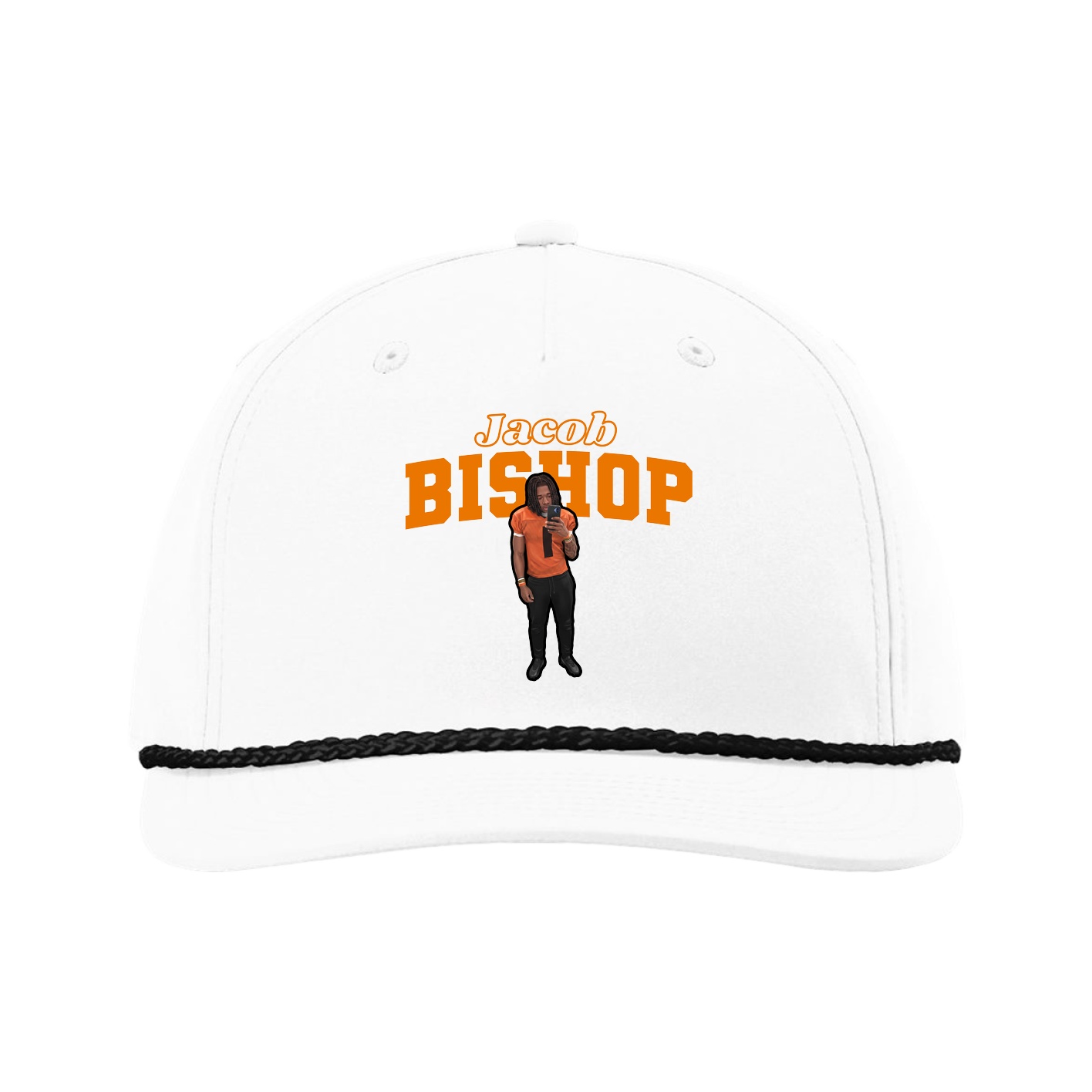 Five-Panel Classic Rope Cap — Name Arch in White