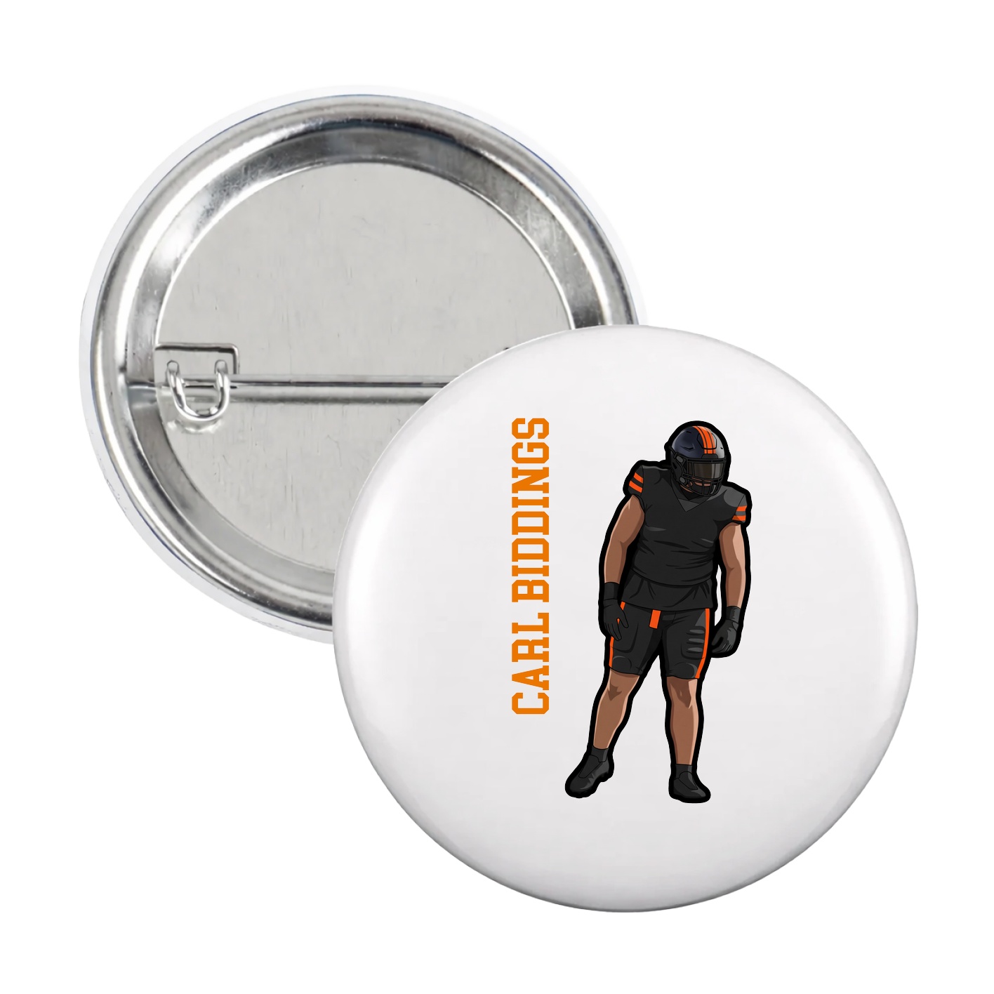 Game Day Button — Name Vertical in White