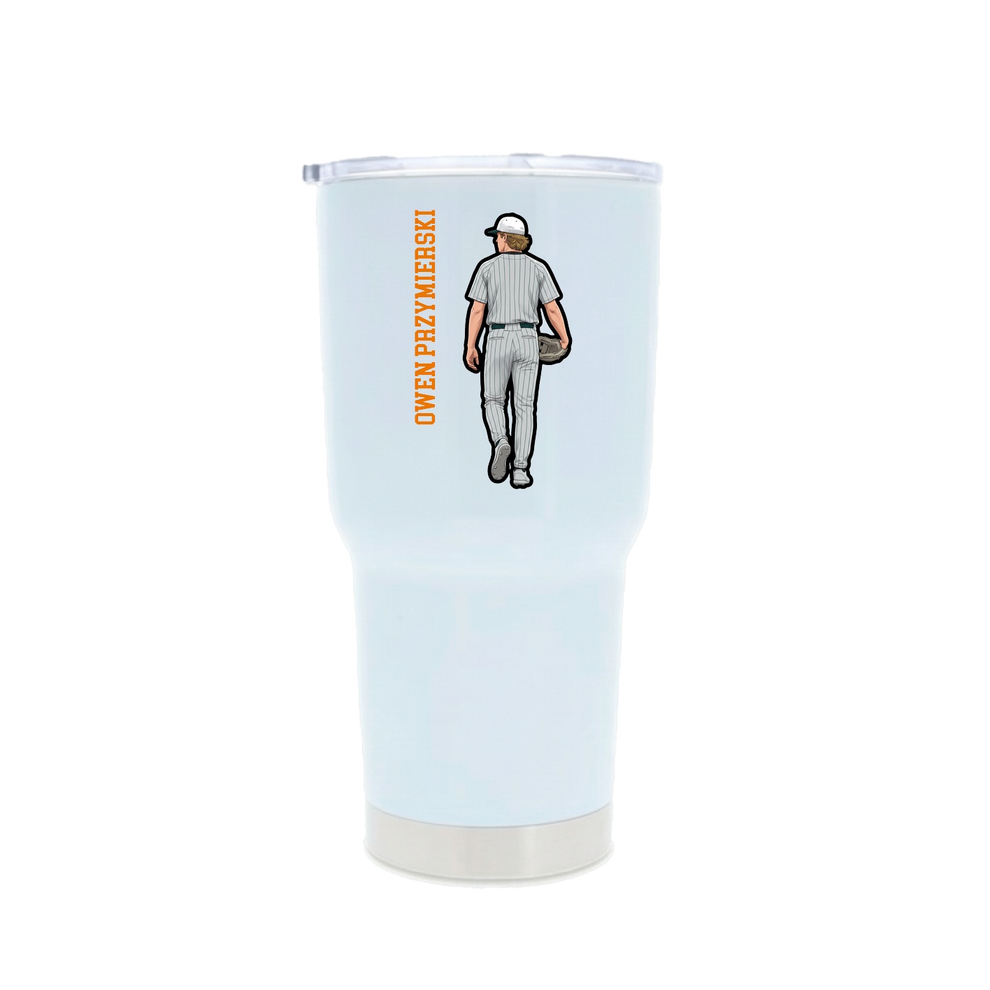 30oz Stainless Steel Tumbler — Name Vertical in White