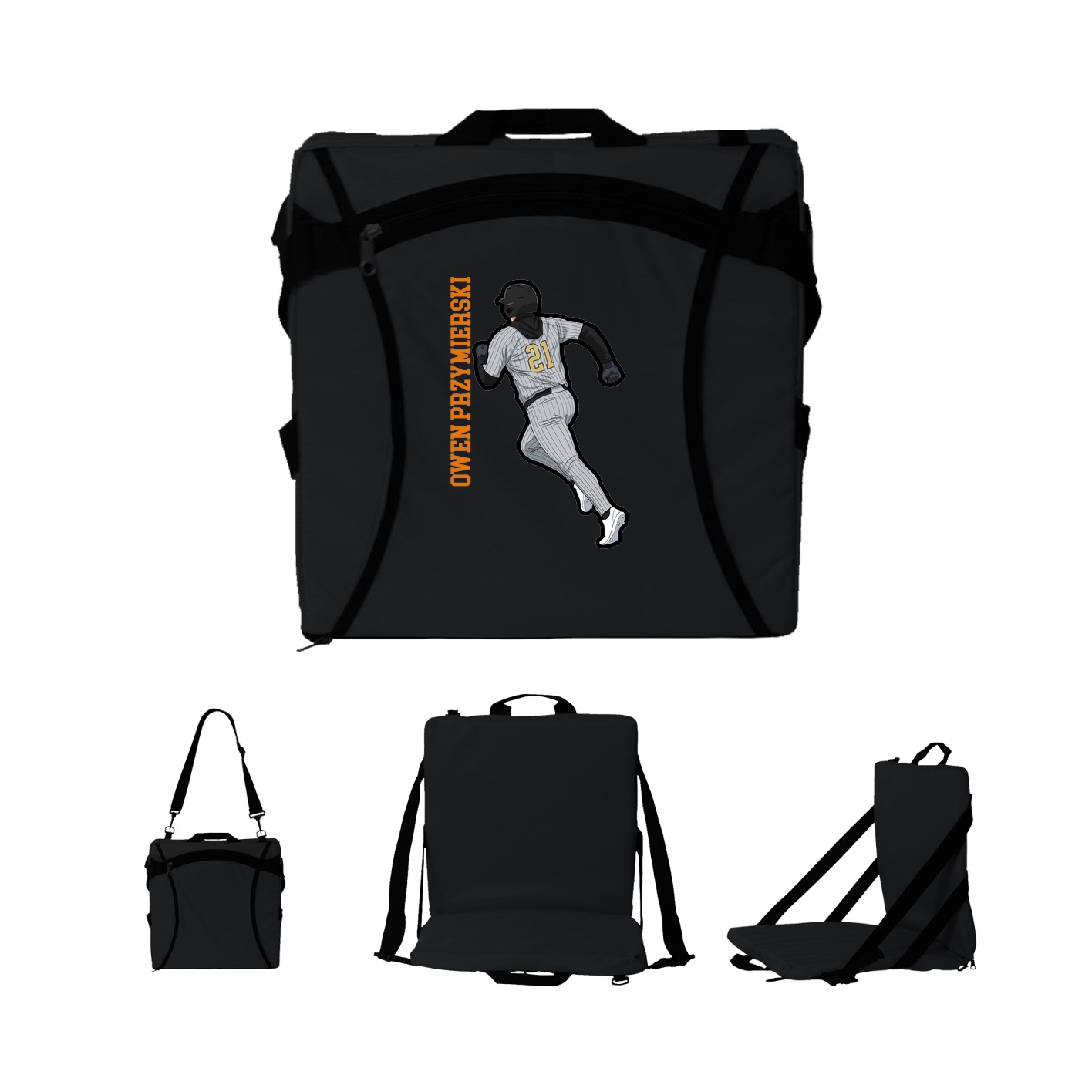 Folding Stadium Seat — Name Vertical in Black