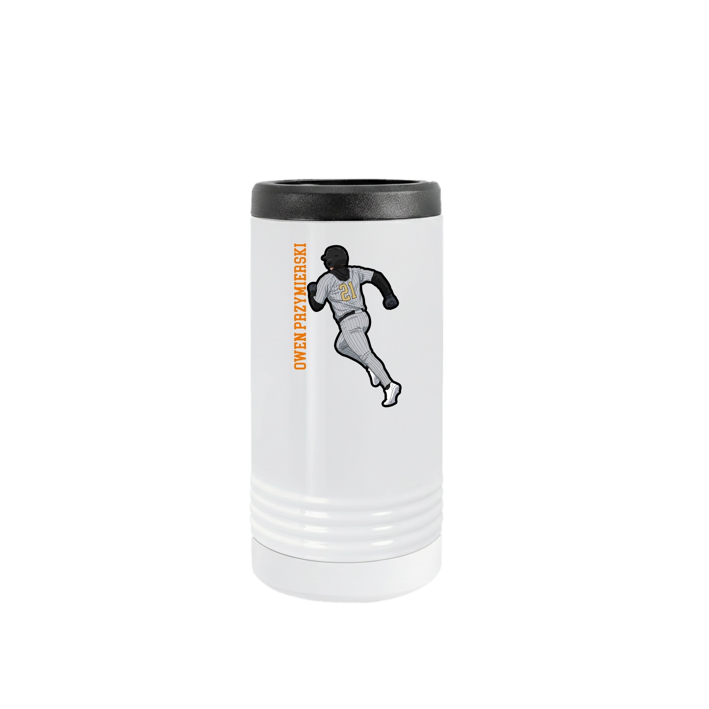 Slim Beverage Holder — Name Vertical in White