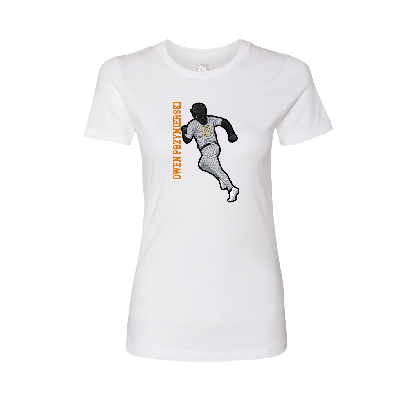 Fitted Women's Tee — Name Vertical in White