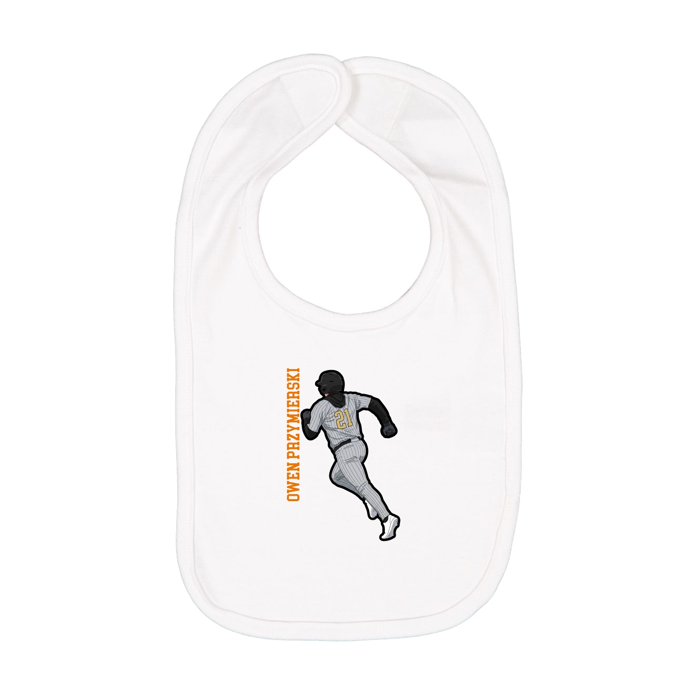 Infant Bib — Name Vertical in White