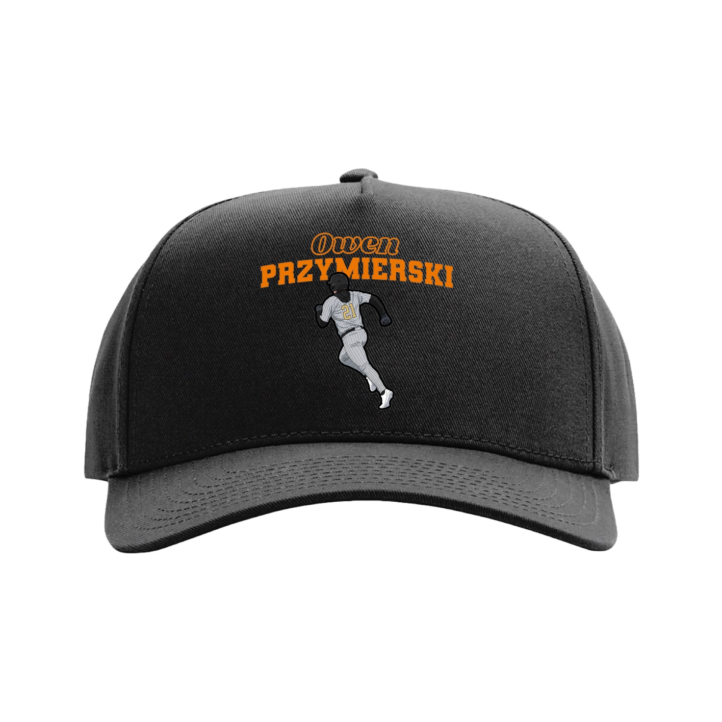 Full Fabric Five-Panel Champ Cap — Name Arch in Black