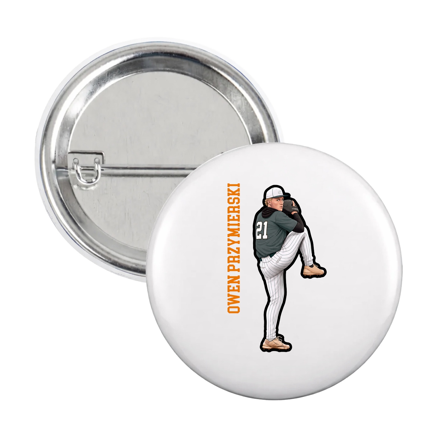 Game Day Button — Name Vertical in White
