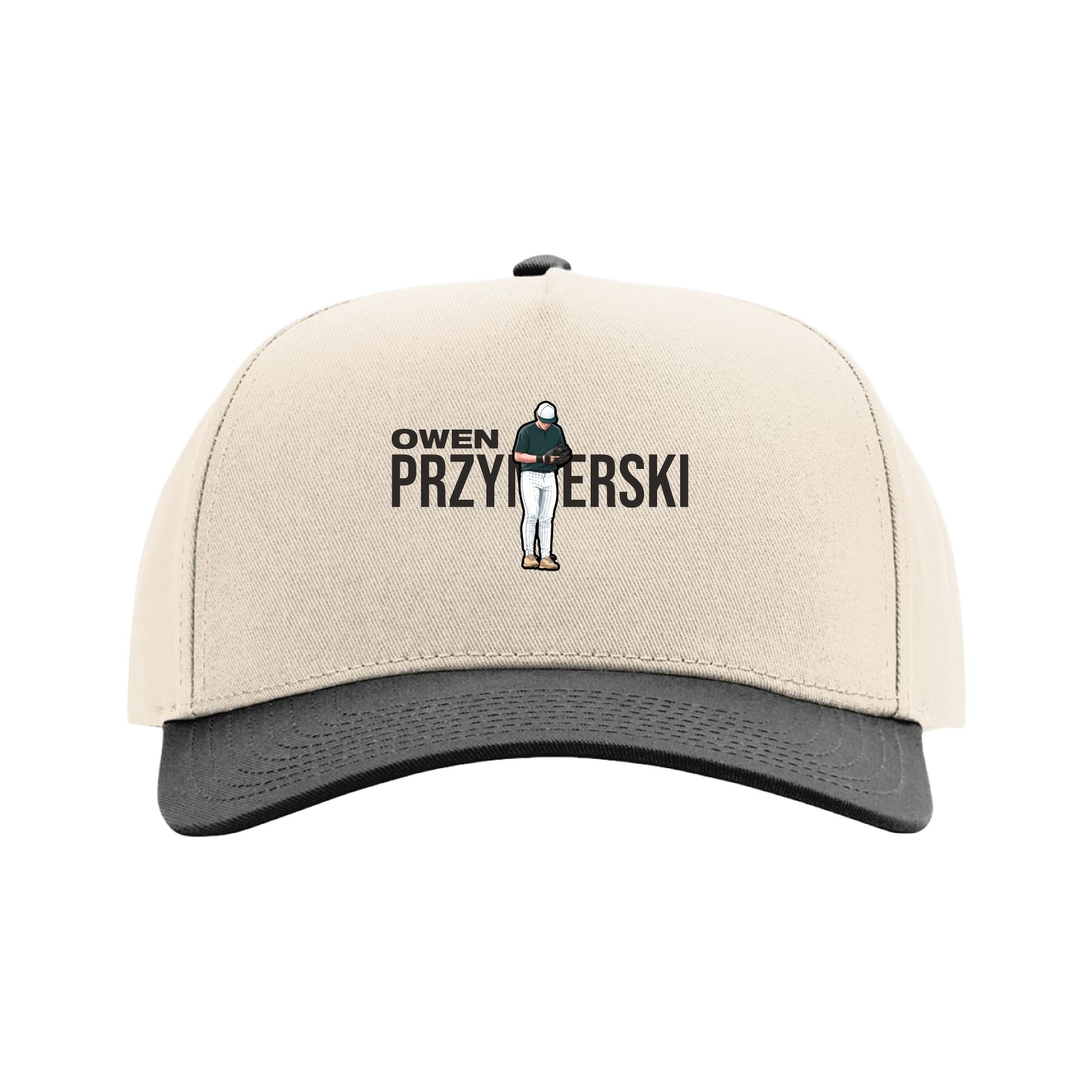 Full Fabric Five-Panel Champ Cap — Player Name in Cream/Black