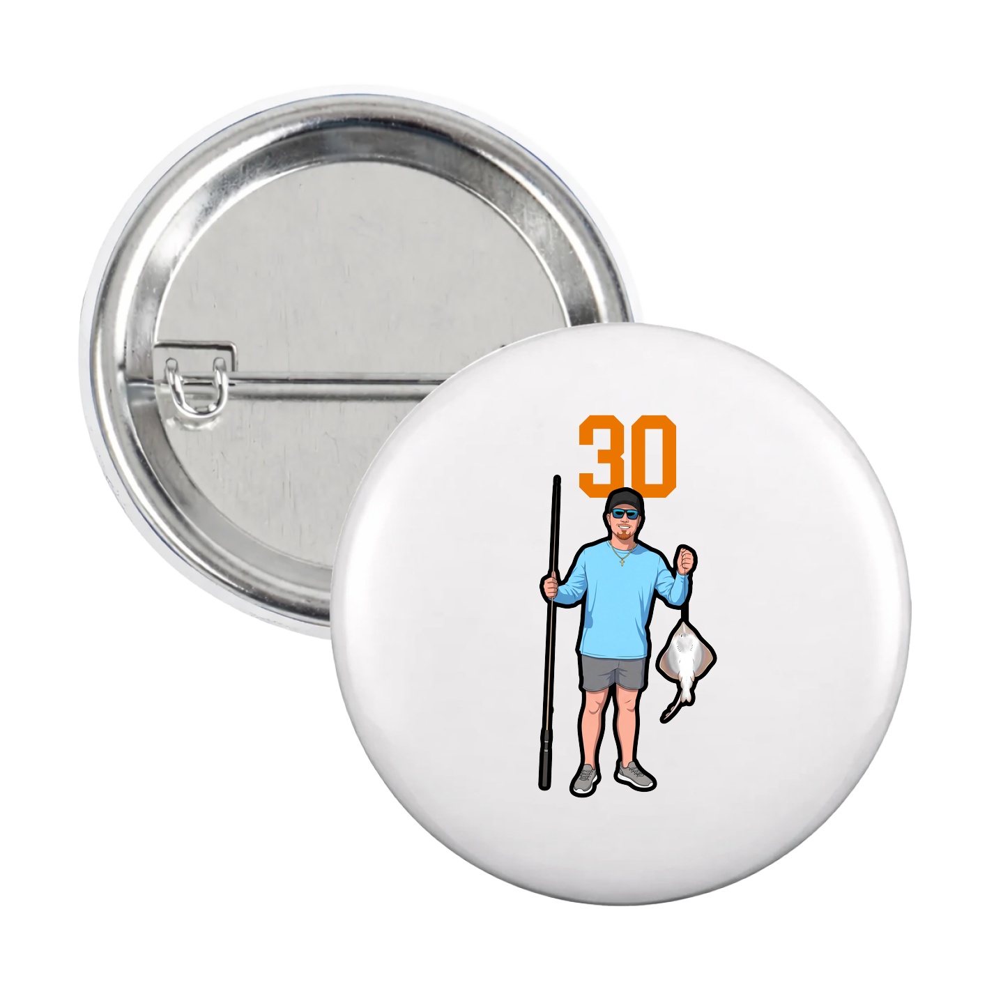 Game Day Button — Number Top in White