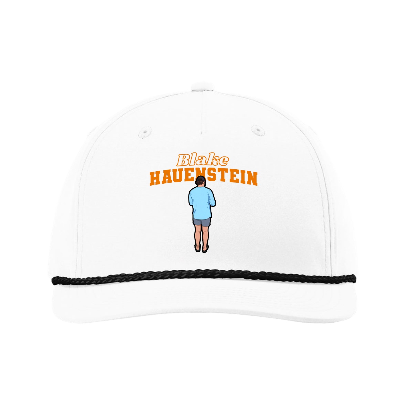 Five-Panel Classic Rope Cap — Name Arch in White