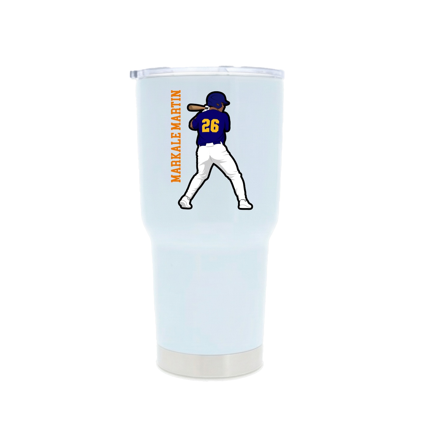 30oz Stainless Steel Tumbler — Name Vertical in White