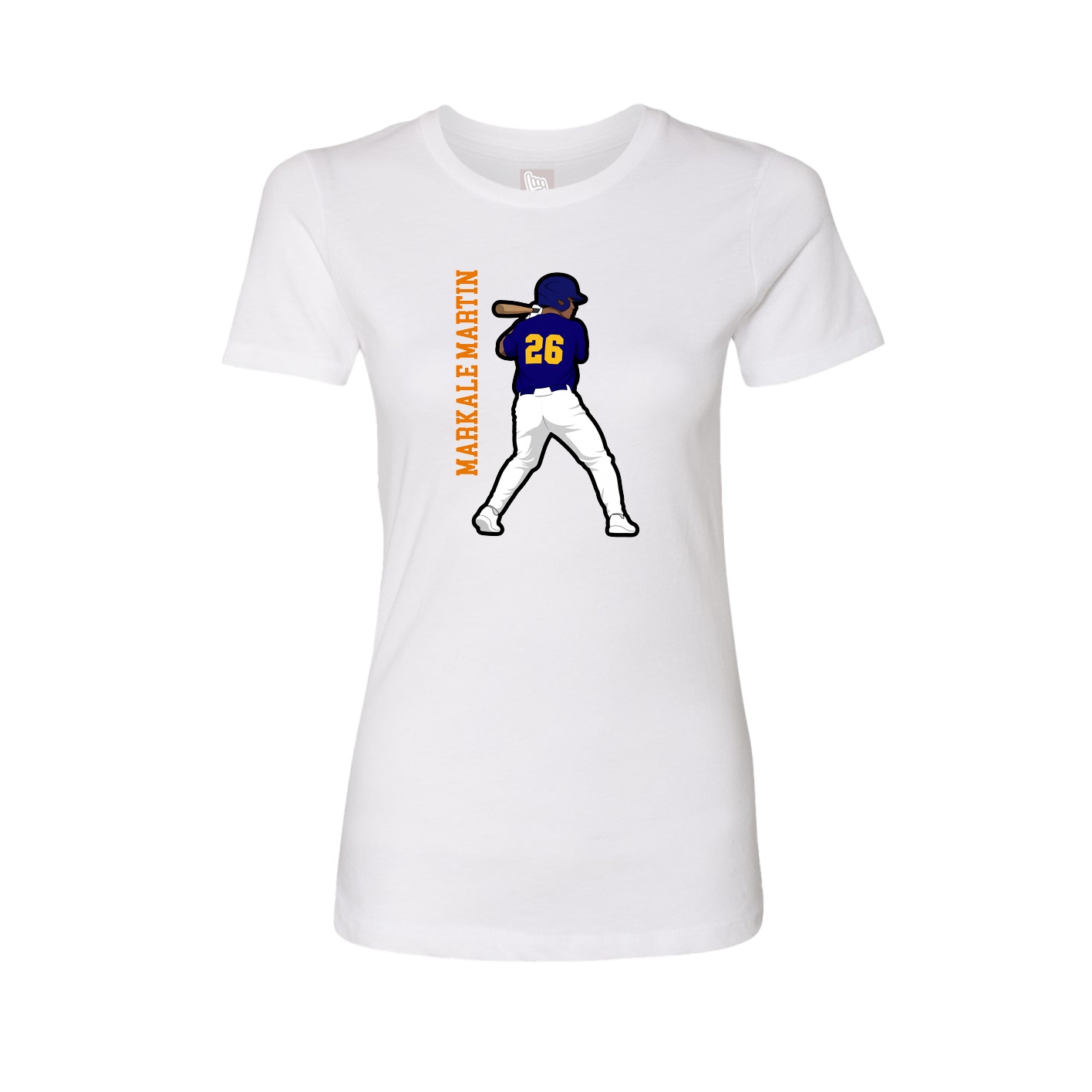 Fitted Women's Tee — Name Vertical in White