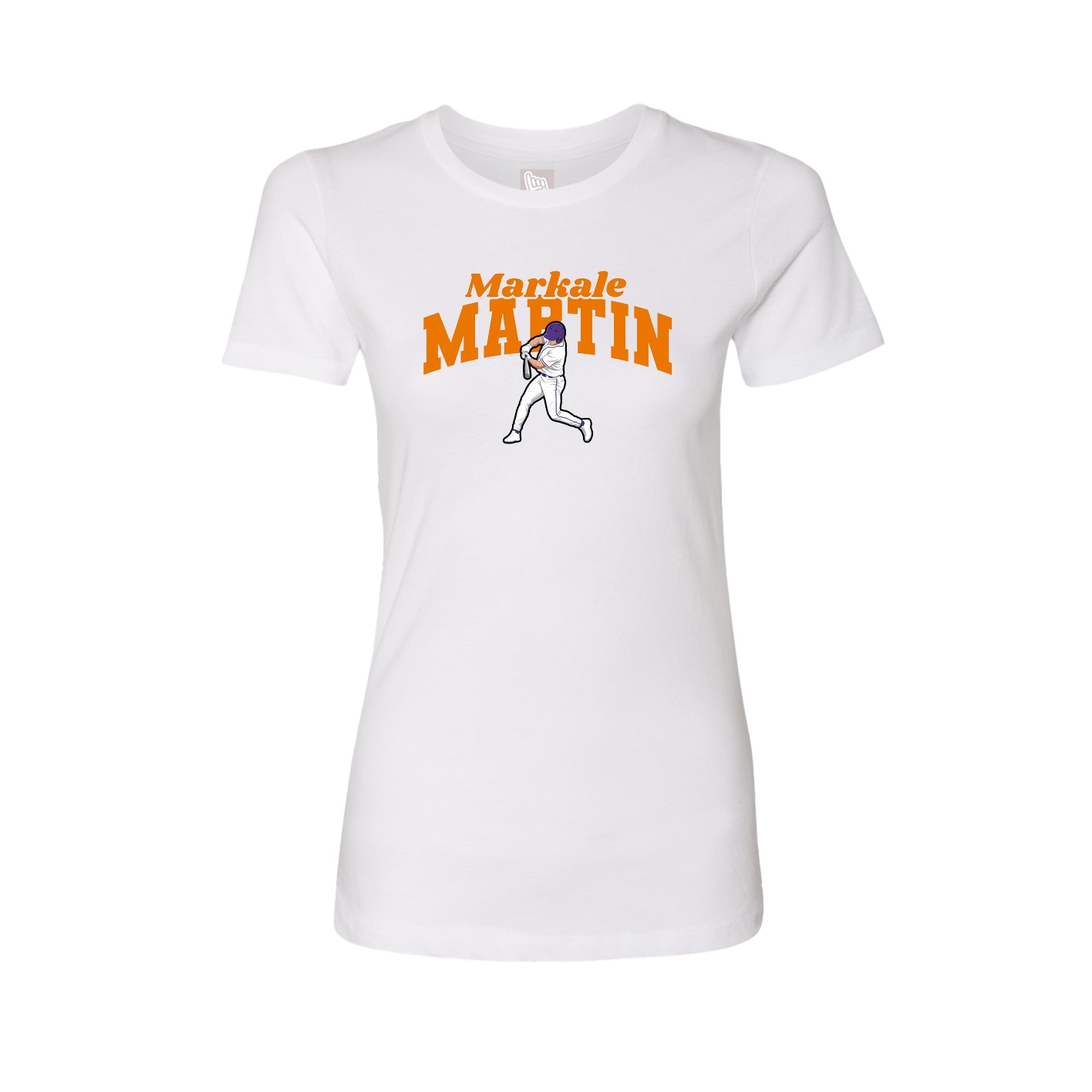 Fitted Women's Tee — Signature Arch in White