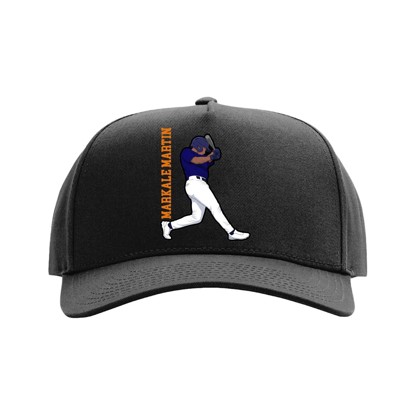 Full Fabric Five-Panel Champ Cap — Name Vertical in Black