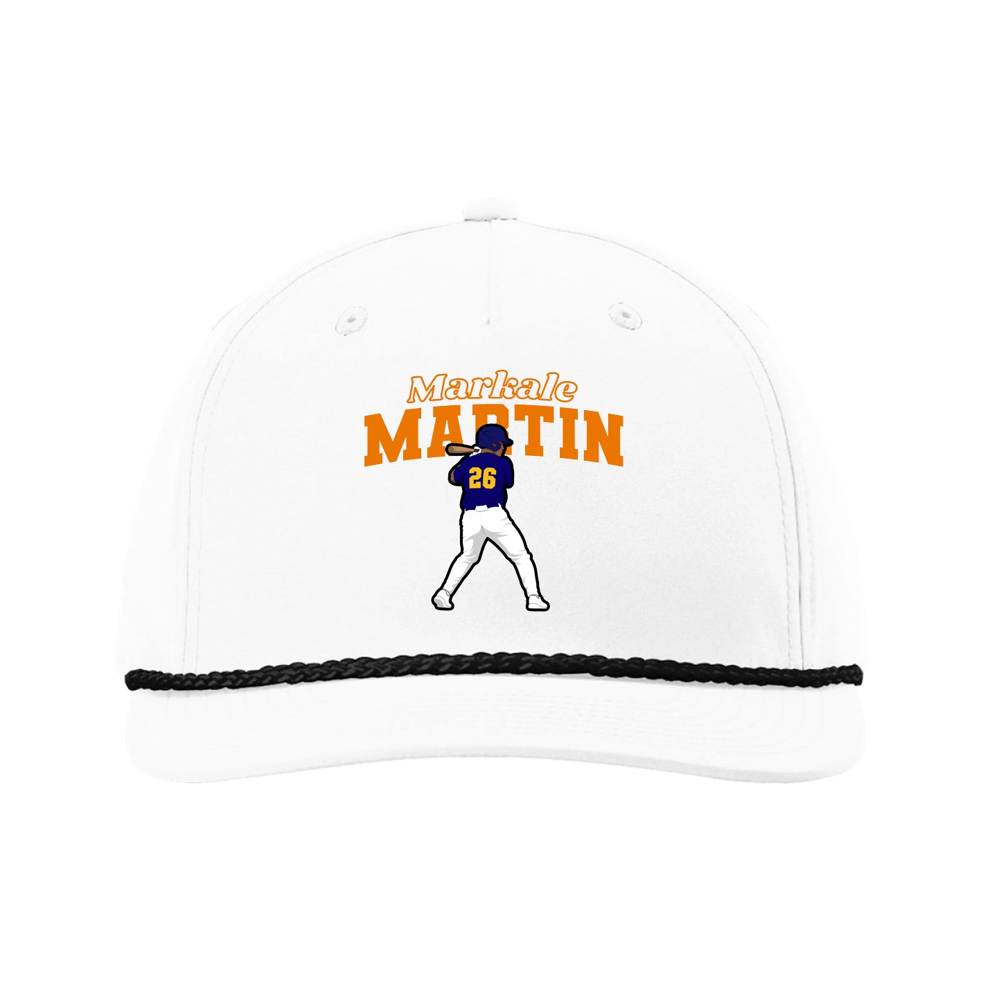 Five-Panel Classic Rope Cap — Name Arch in White