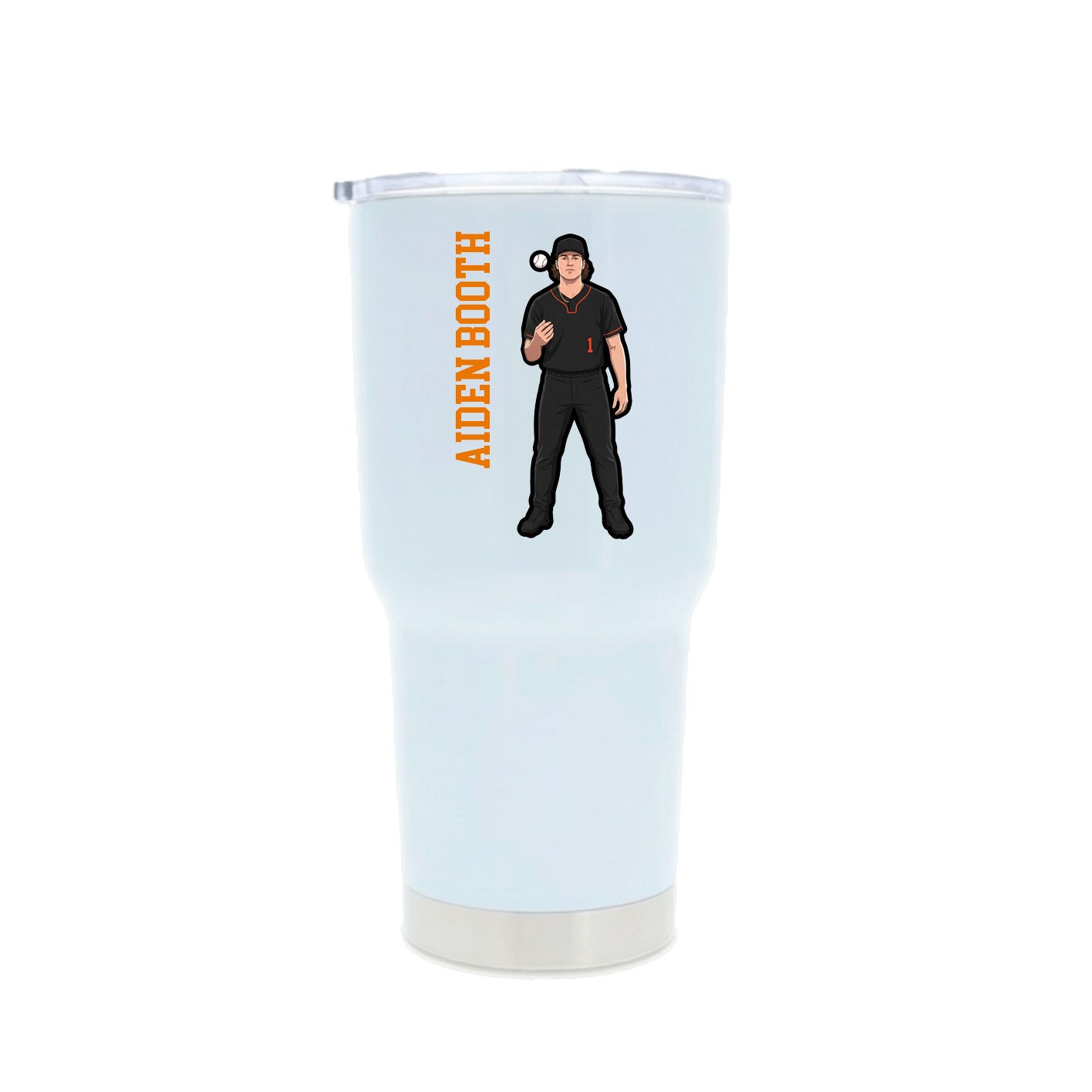 30oz Stainless Steel Tumbler — Name Vertical in White