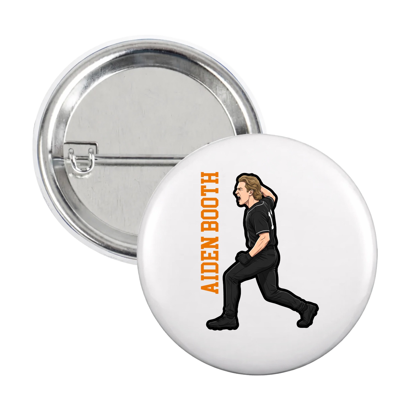 Game Day Button — Name Vertical in White