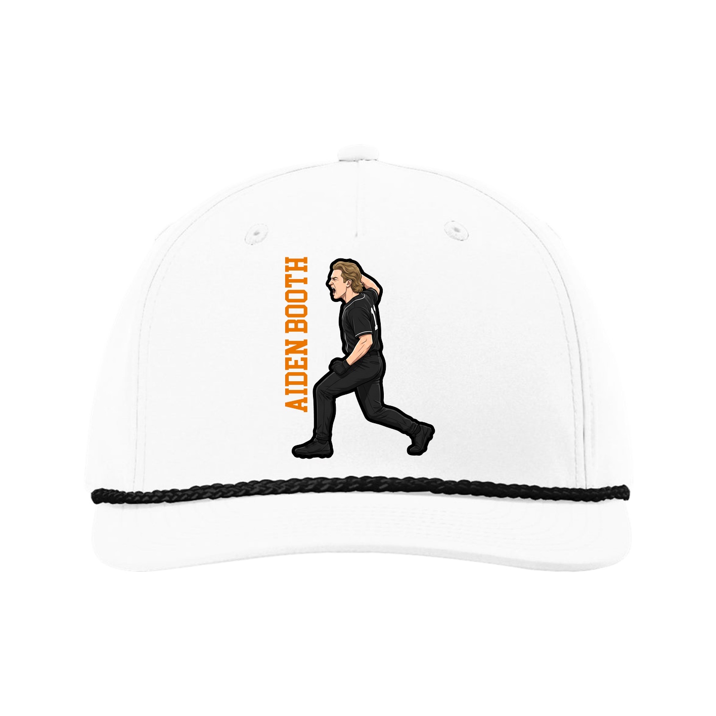 Five-Panel Classic Rope Cap — Name Vertical in White