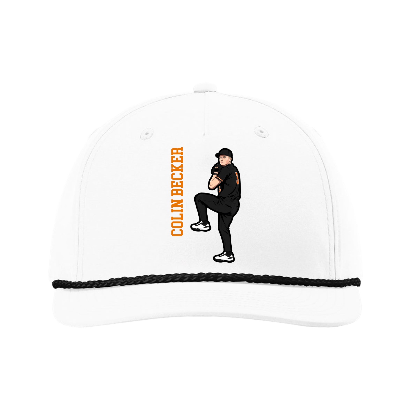 Five-Panel Classic Rope Cap — Name Vertical in White