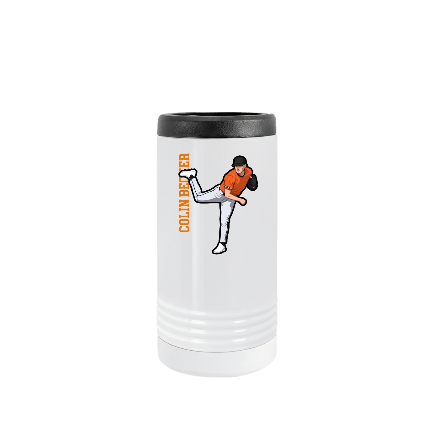 Slim Beverage Holder — Name Vertical in White