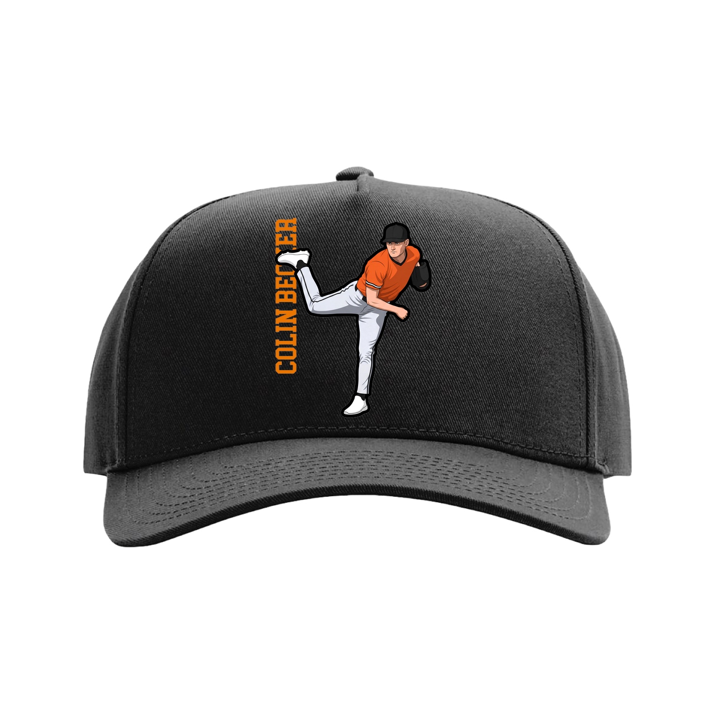 Full Fabric Five-Panel Champ Cap — Name Vertical in Black