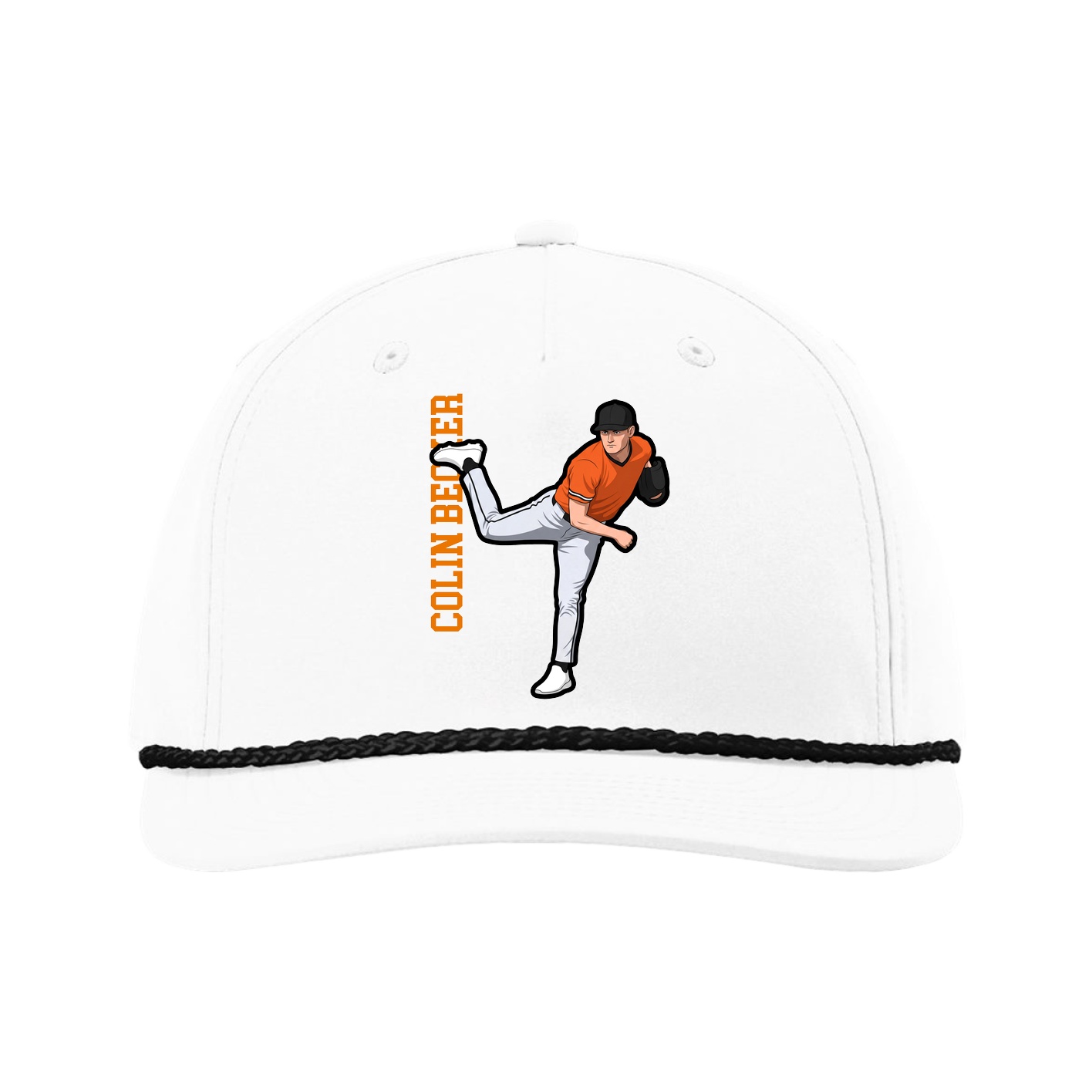 Five-Panel Classic Rope Cap — Name Vertical in White