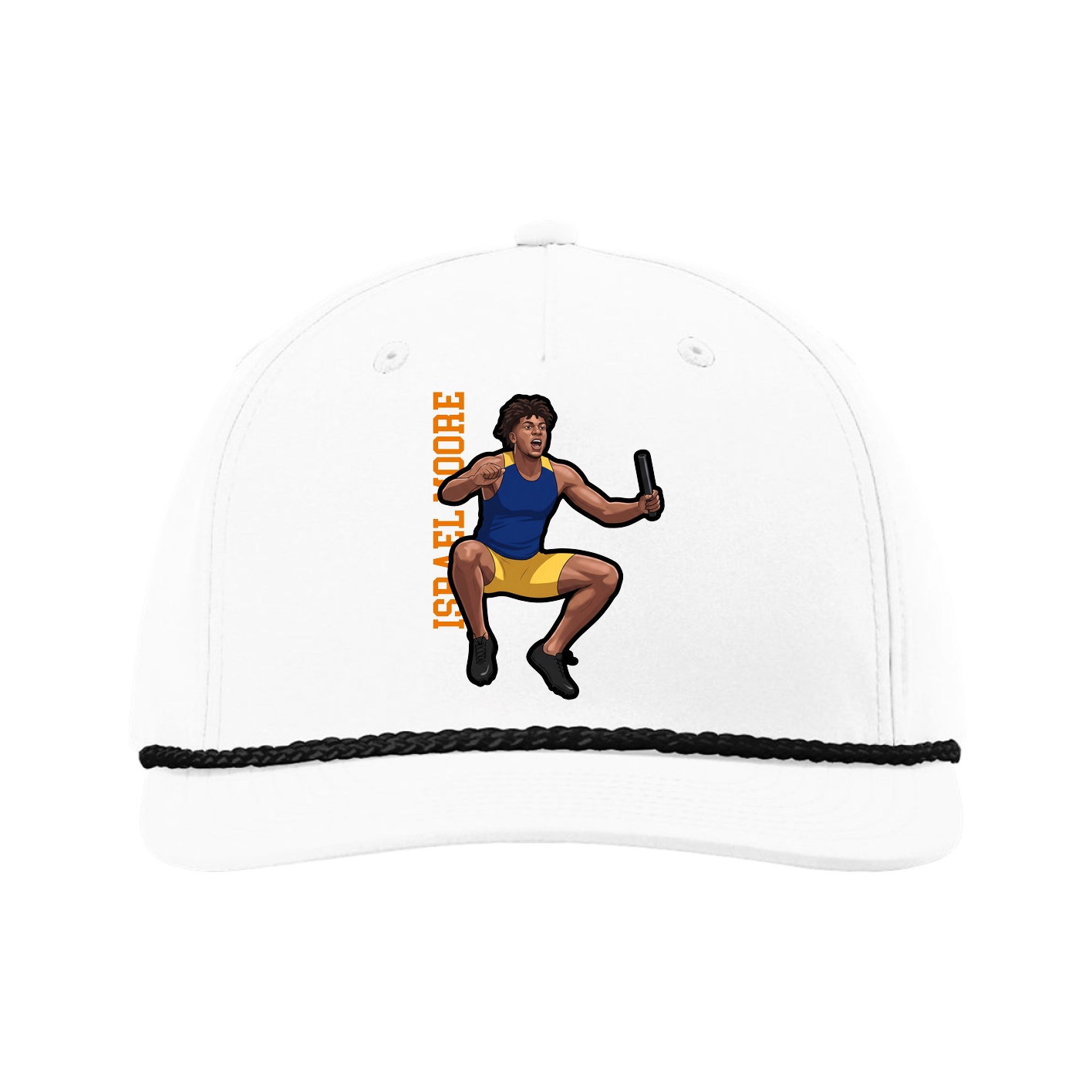 Five-Panel Classic Rope Cap — Name Vertical in White