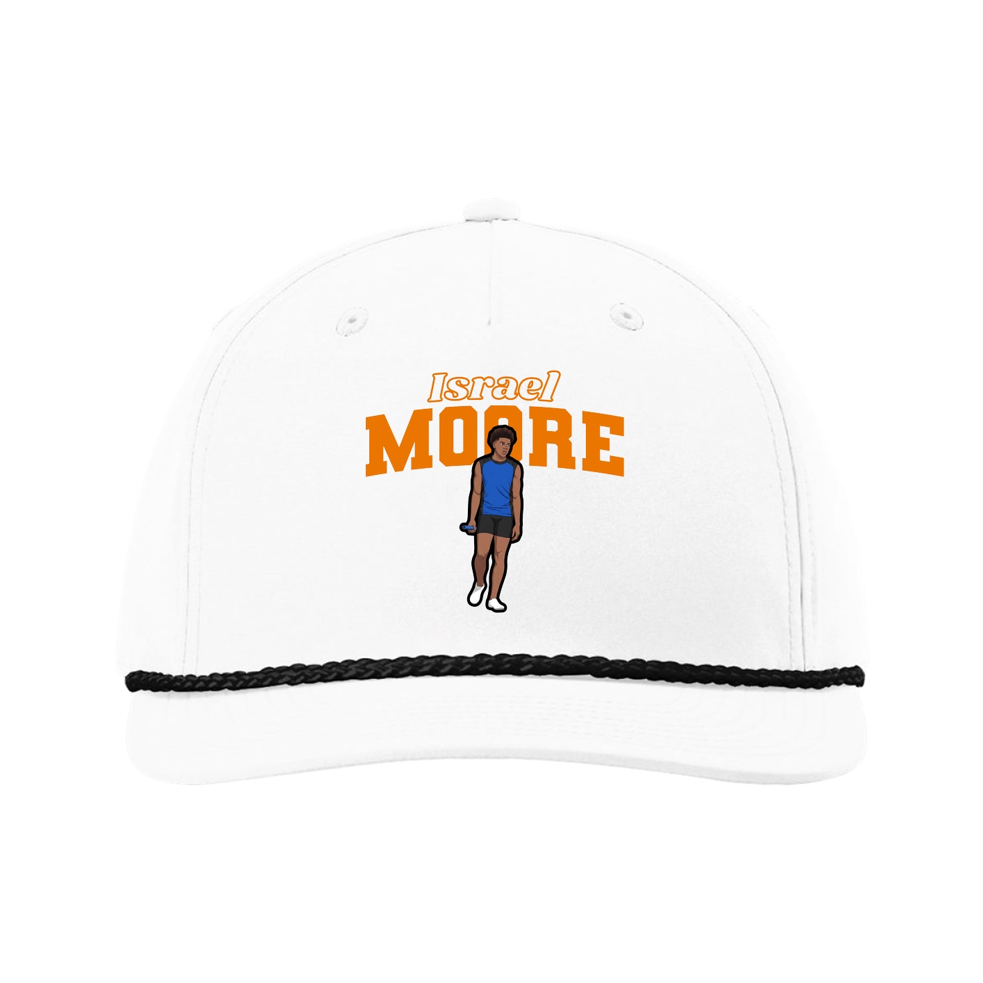 Five-Panel Classic Rope Cap — Name Arch in White