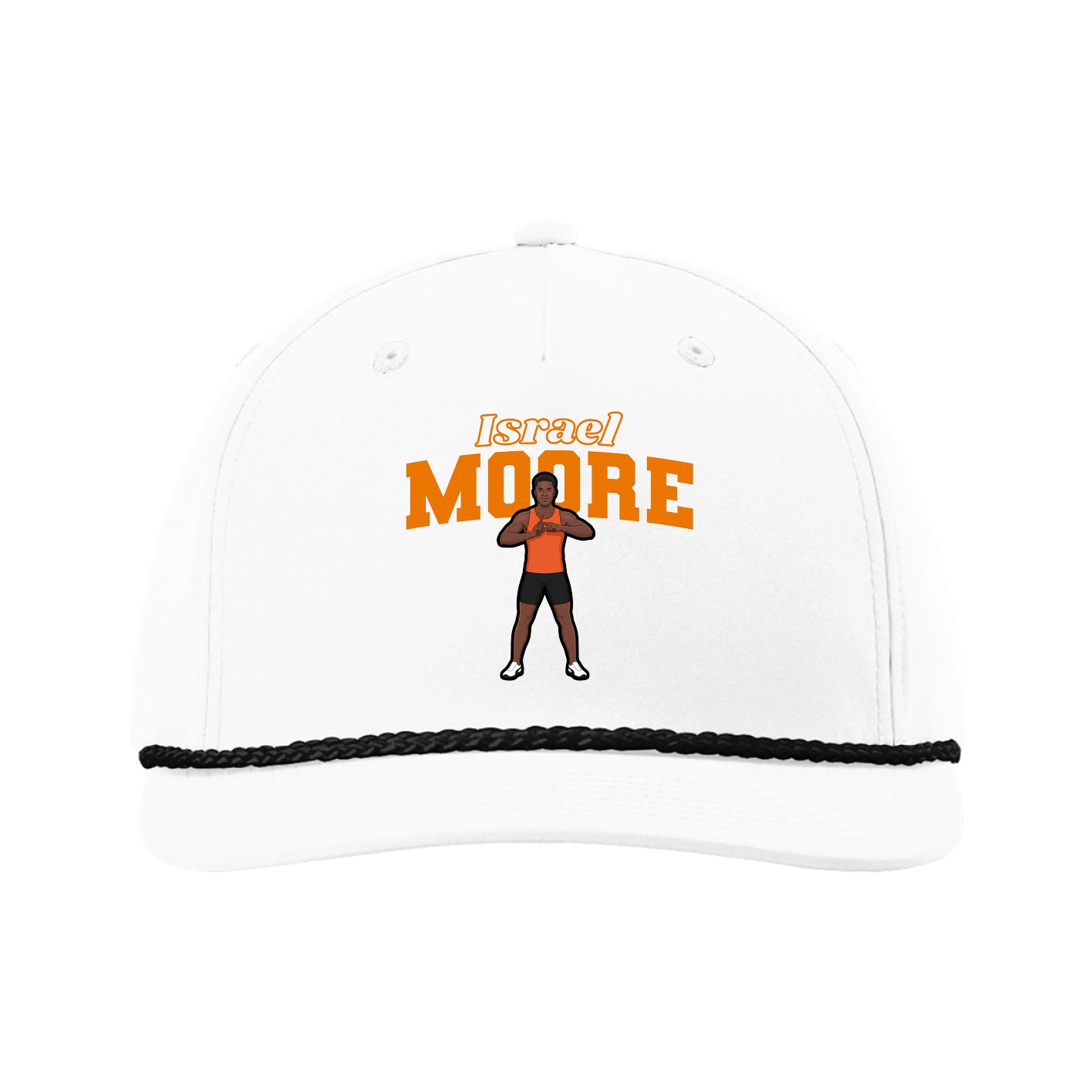 Five-Panel Classic Rope Cap — Name Arch in White