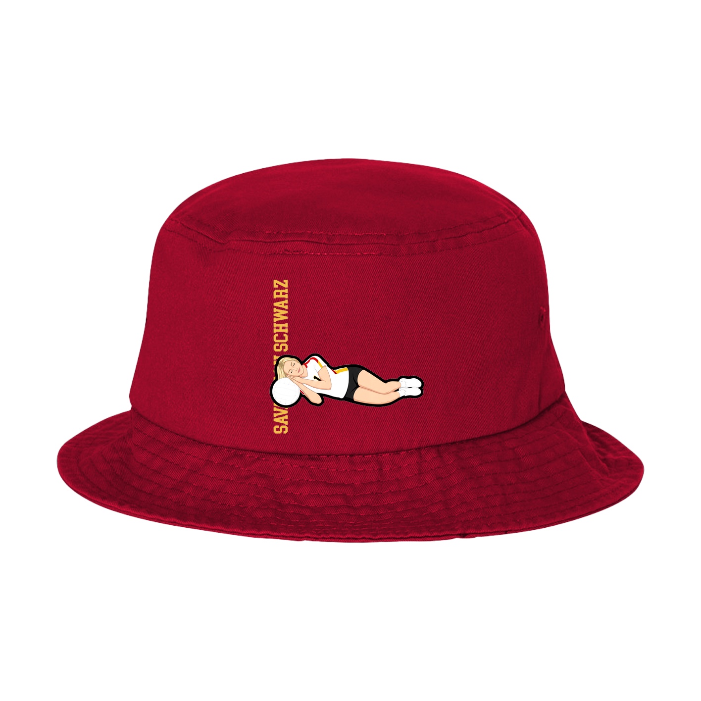 Bucket Cap — Name Vertical in Red
