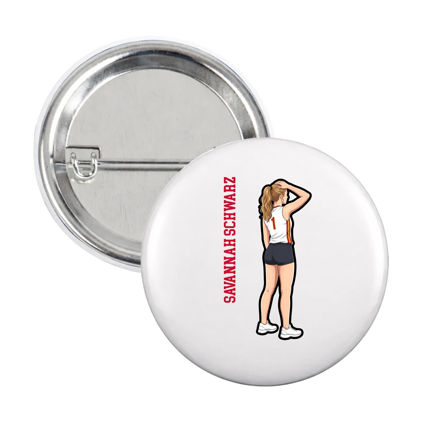 Game Day Button — Name Vertical in White