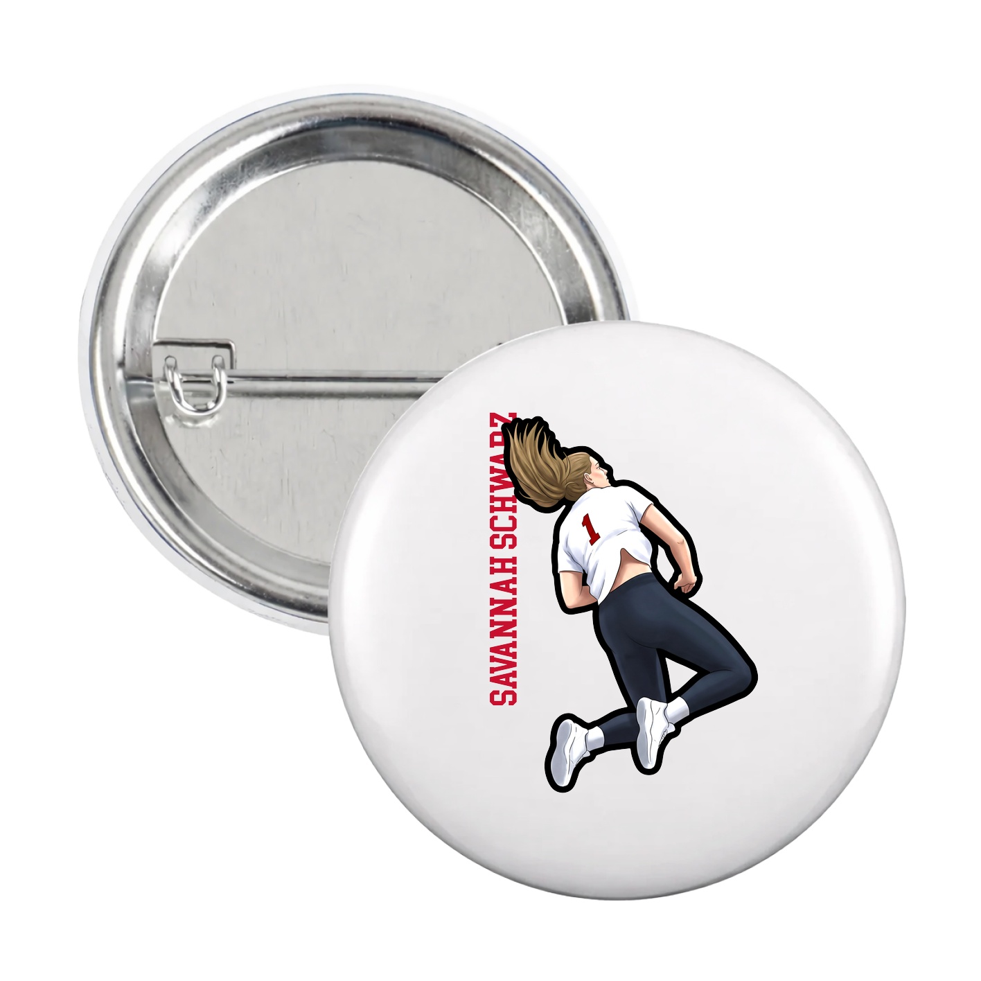 Game Day Button — Name Vertical in White