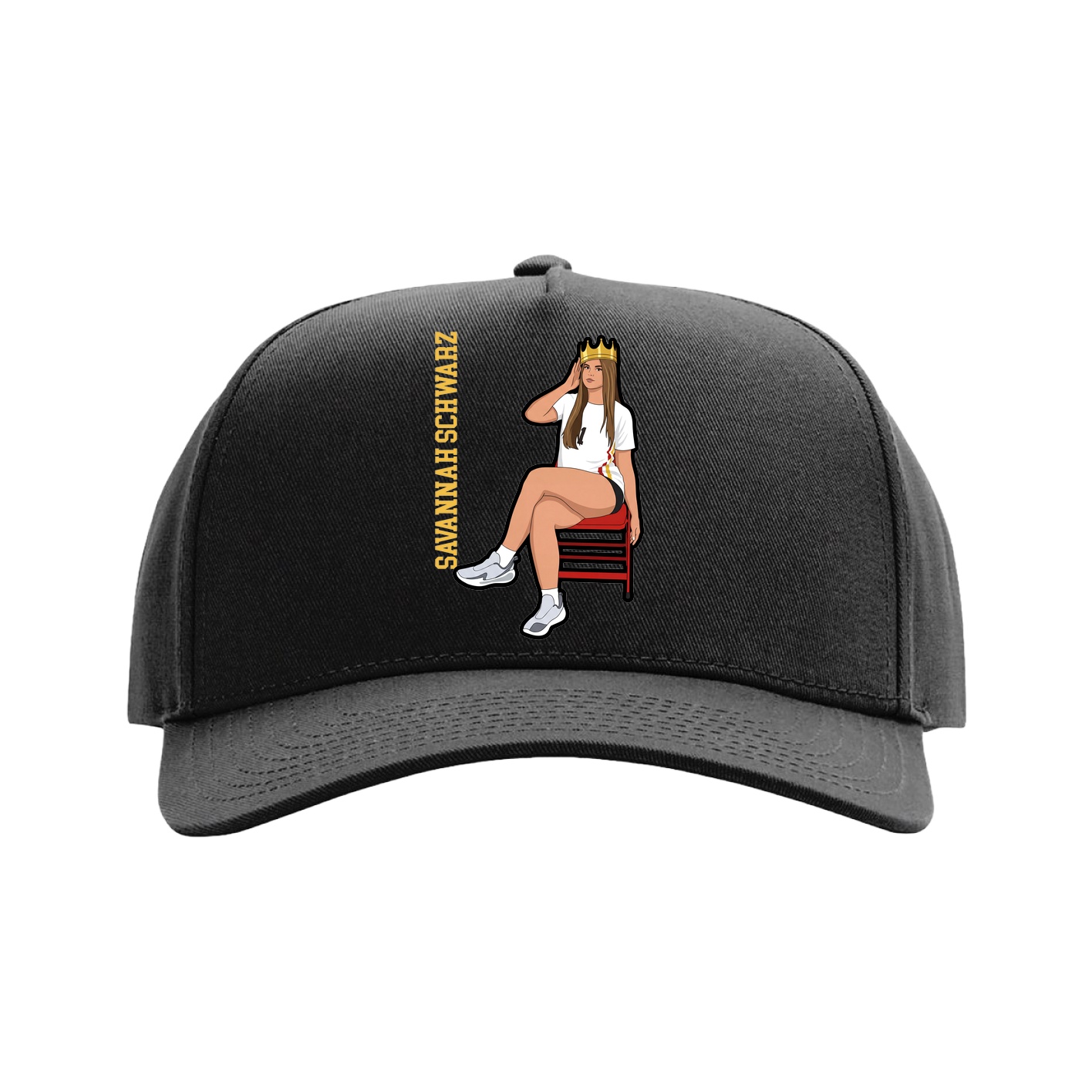 Full Fabric Five-Panel Champ Cap — Name Vertical in Black