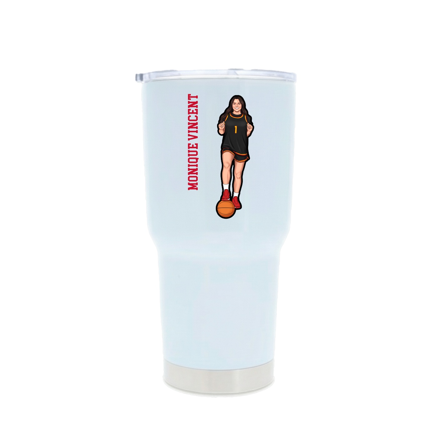 30oz Stainless Steel Tumbler — Name Vertical in White