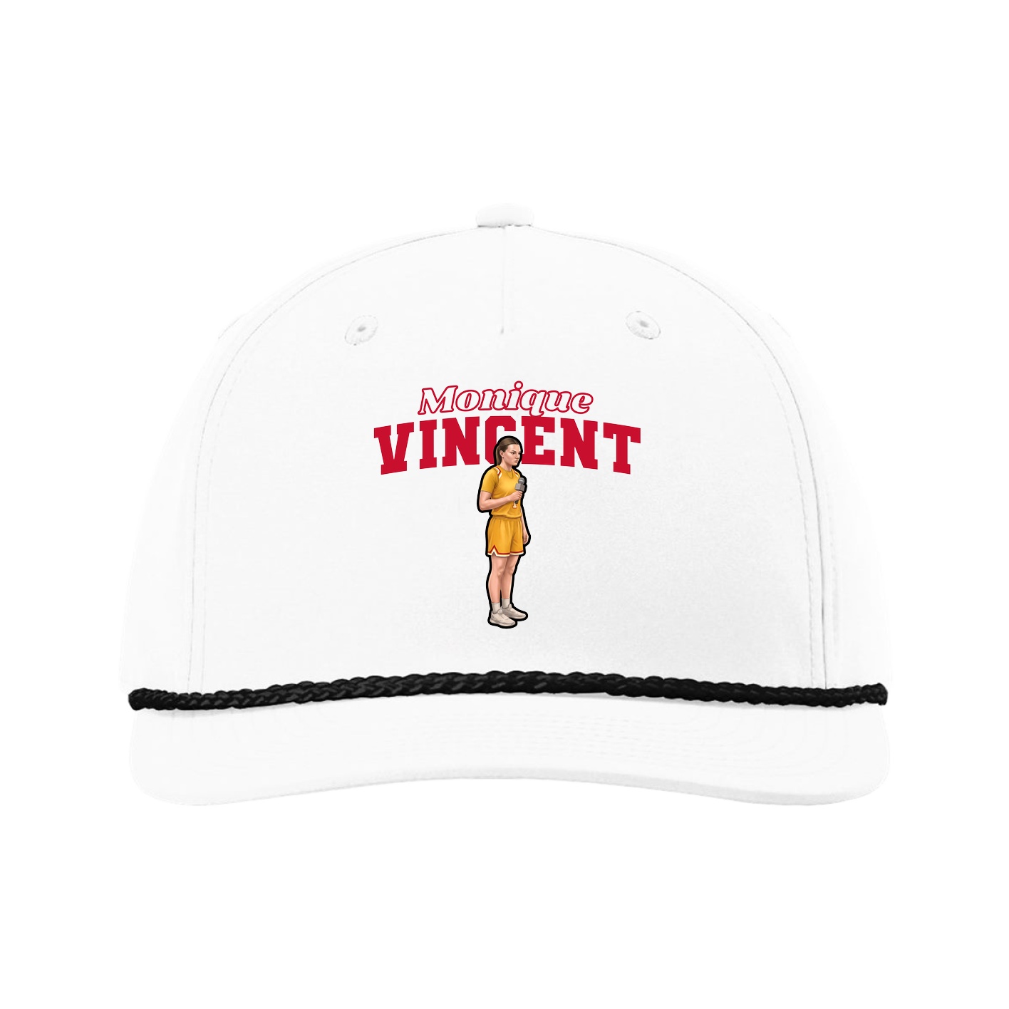Five-Panel Classic Rope Cap — Name Arch in White