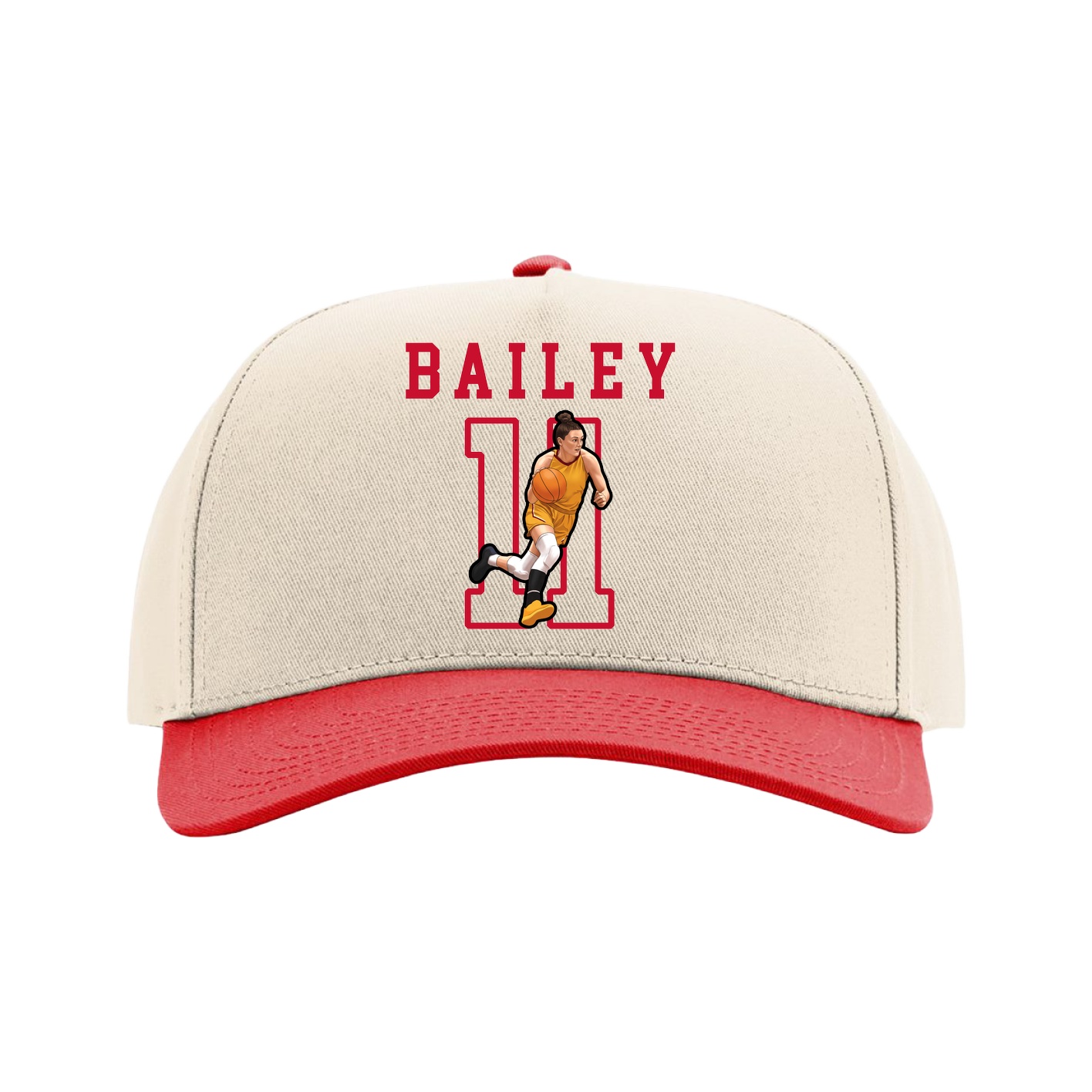 Full Fabric Five-Panel Champ Cap — Shirsey in Cream/Red