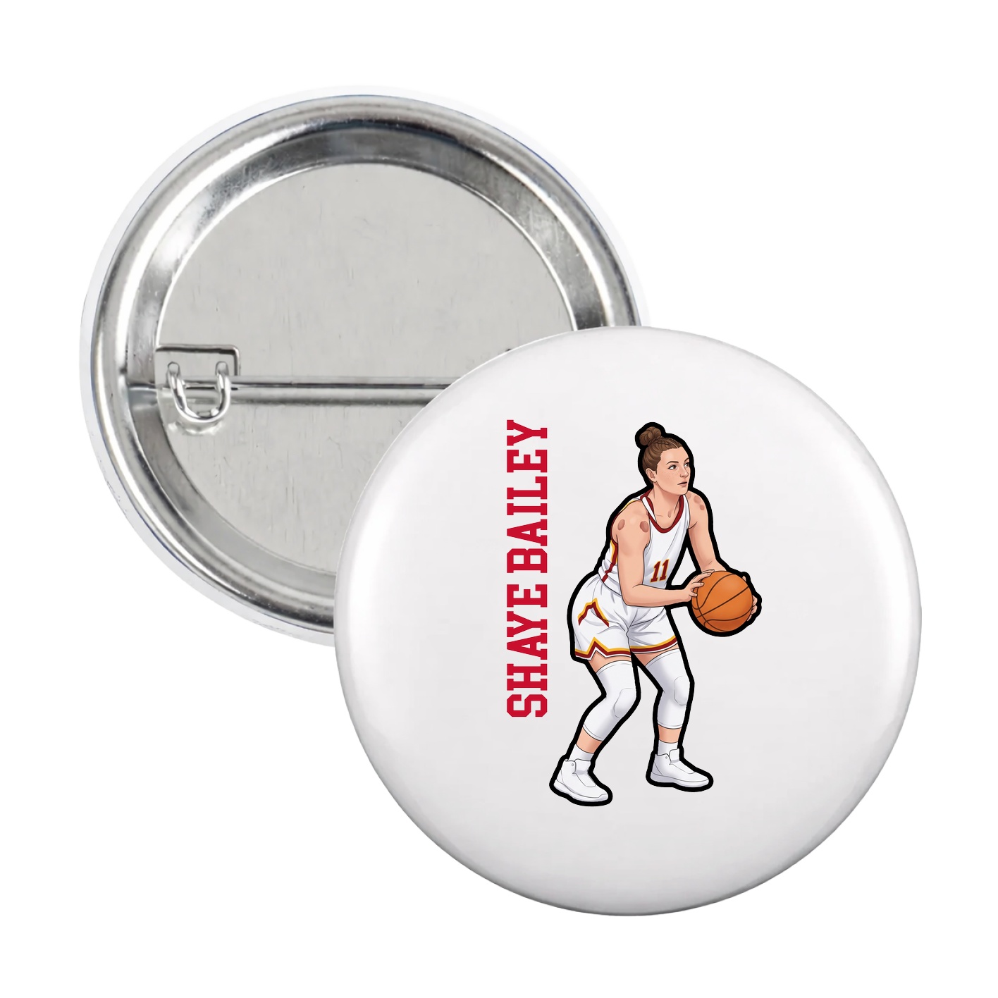Game Day Button — Name Vertical in White