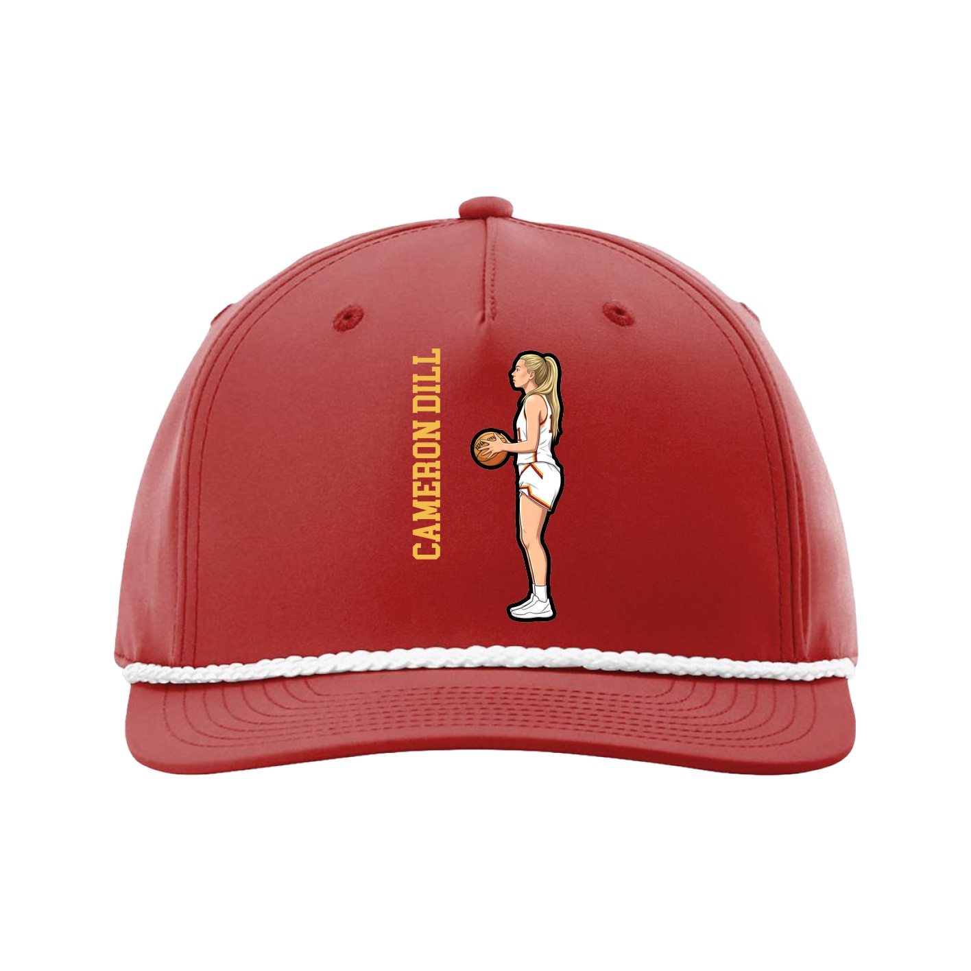 Five-Panel Classic Rope Cap — Name Vertical in Red