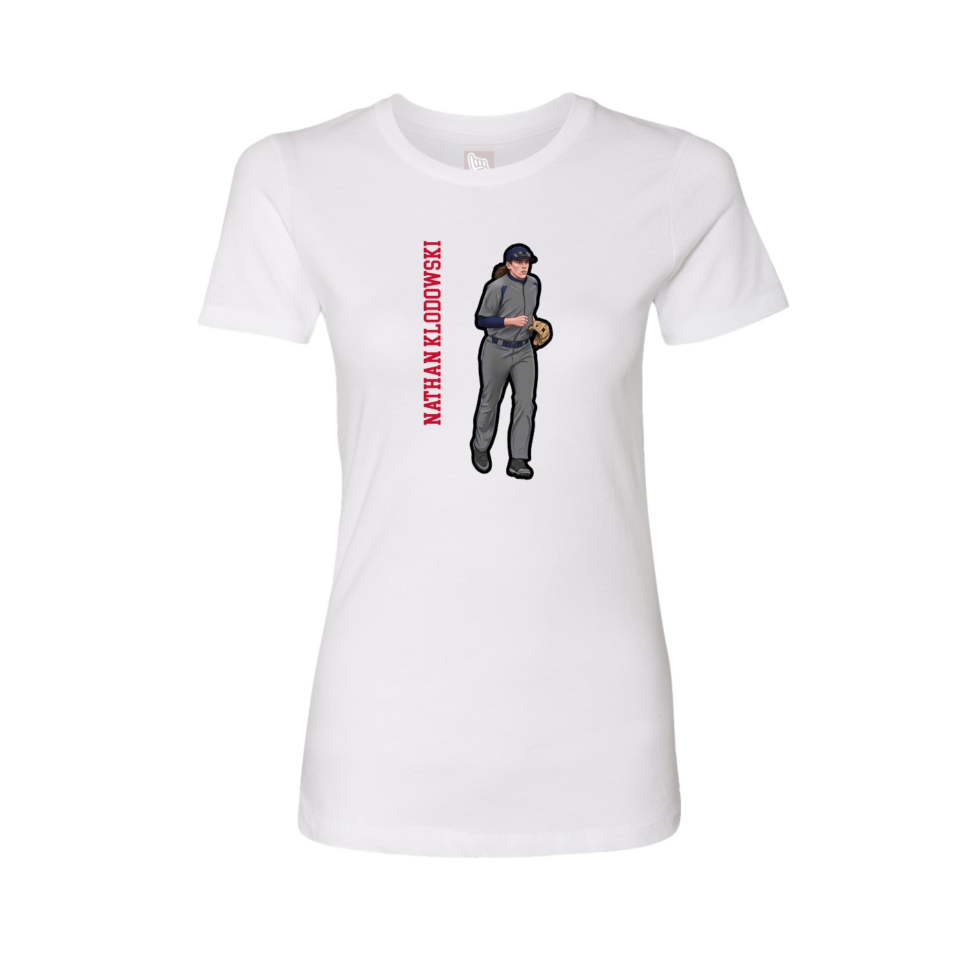 Fitted Women's Tee — Name Vertical in White