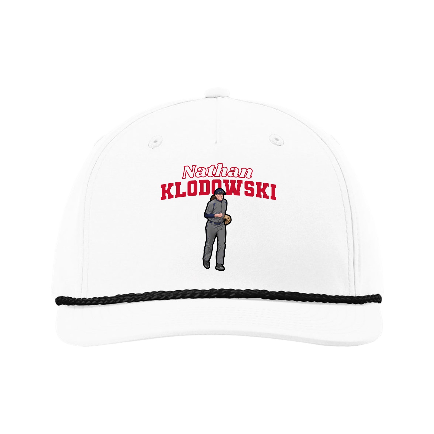 Five-Panel Classic Rope Cap — Name Arch in White