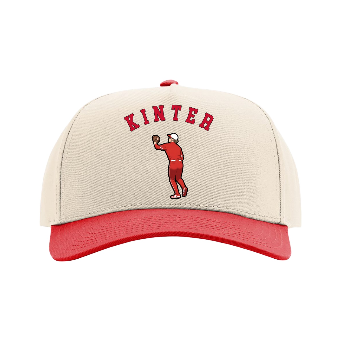 Full Fabric Five-Panel Champ Cap — Shirsey Arch in Cream/Red