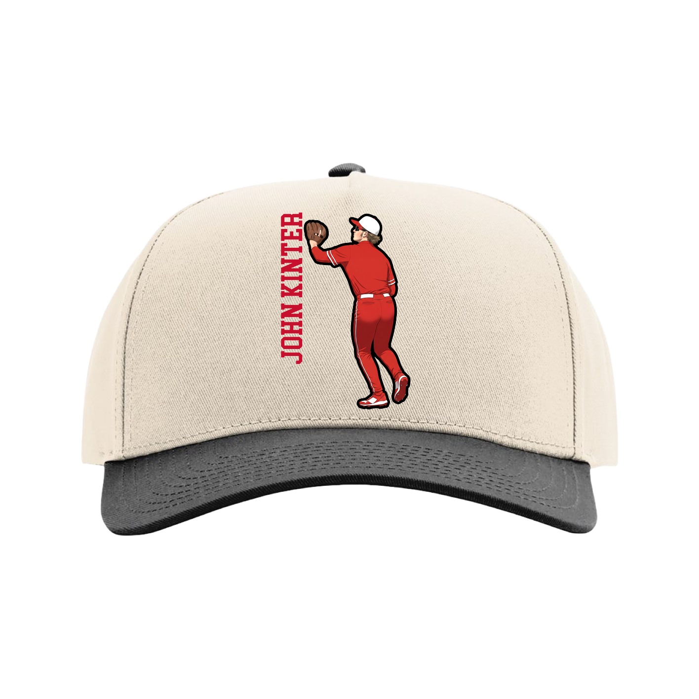 Full Fabric Five-Panel Champ Cap — Name Vertical in Cream/Black