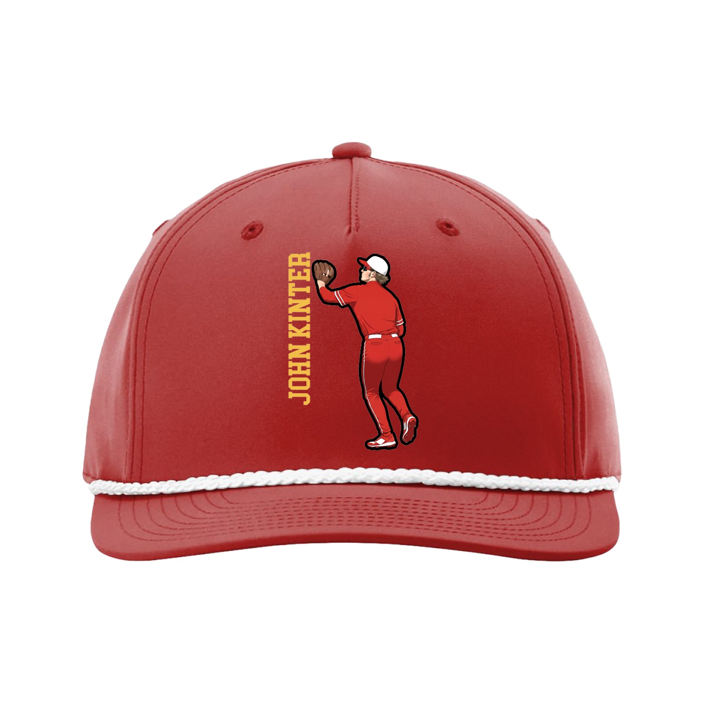 Five-Panel Classic Rope Cap — Name Vertical in Red