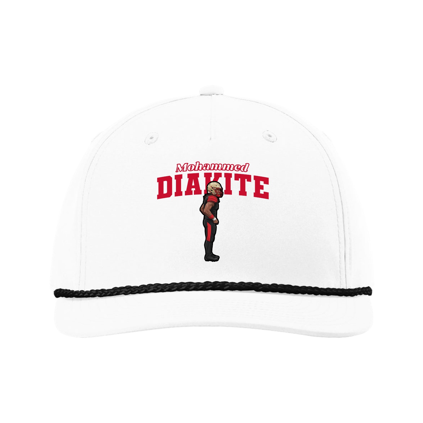 Five-Panel Classic Rope Cap — Name Arch in White
