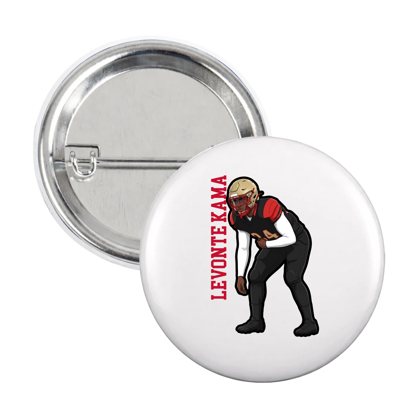 Game Day Button — Name Vertical in White