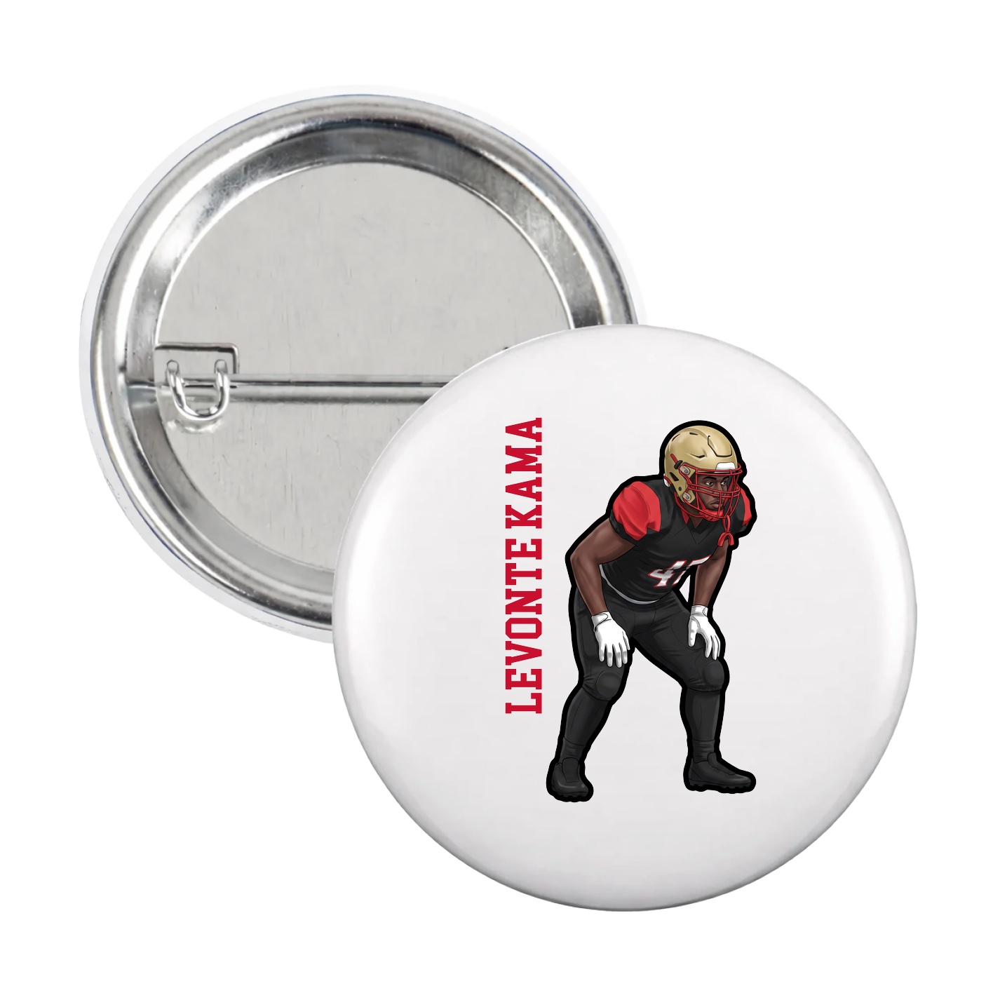 Game Day Button — Name Vertical in White