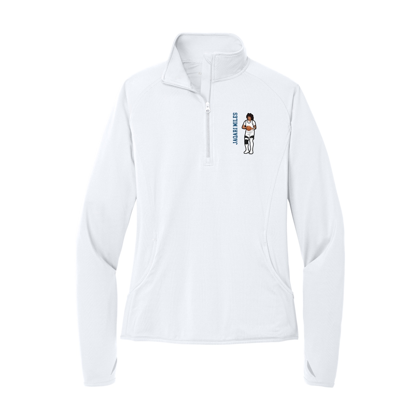 Women's Q-Zip Pullover — Name Vertical in White