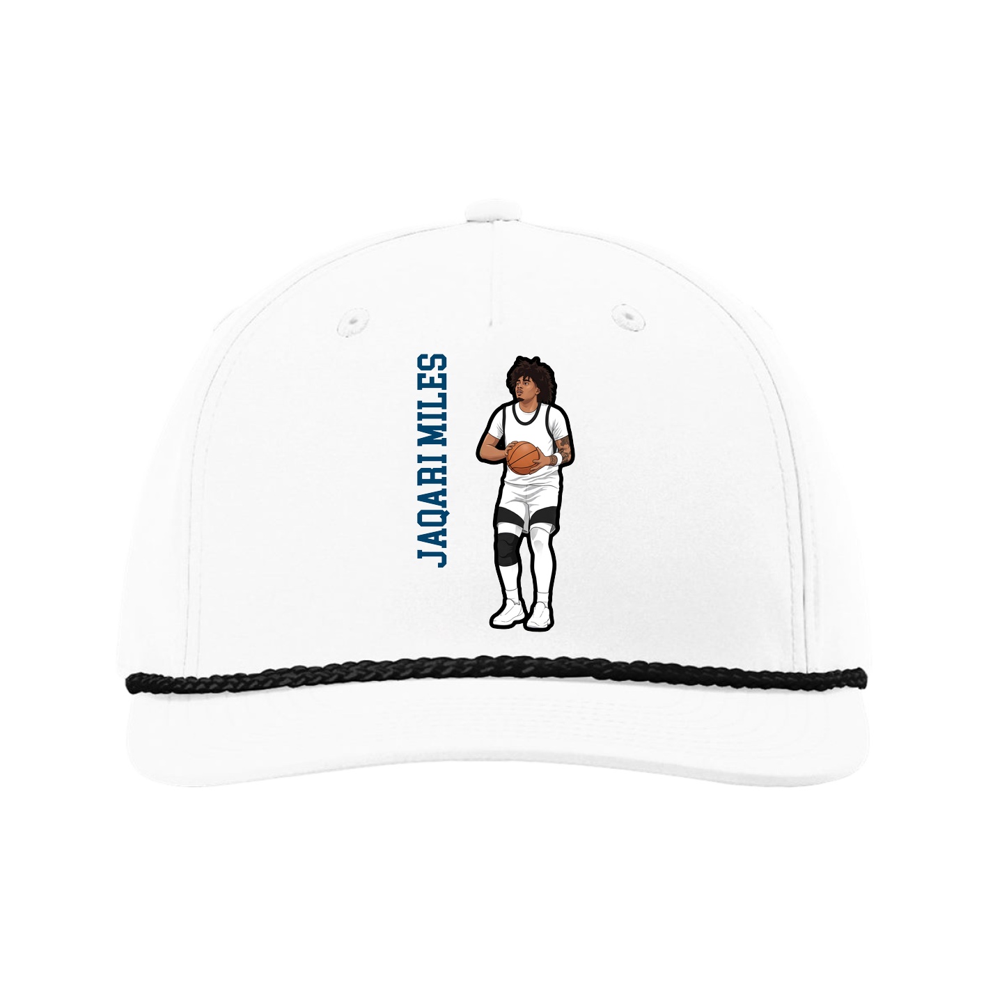 Five-Panel Classic Rope Cap — Name Vertical in White