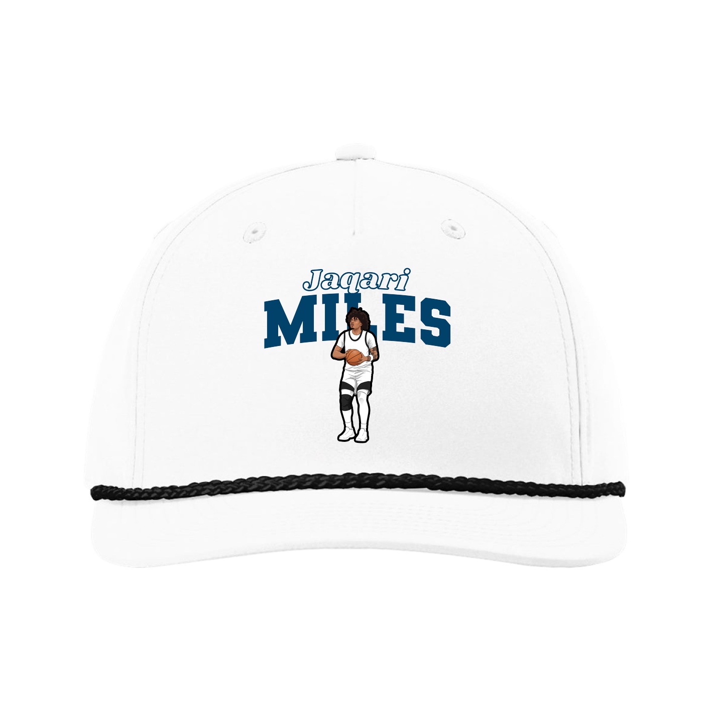 Five-Panel Classic Rope Cap — Name Arch in White