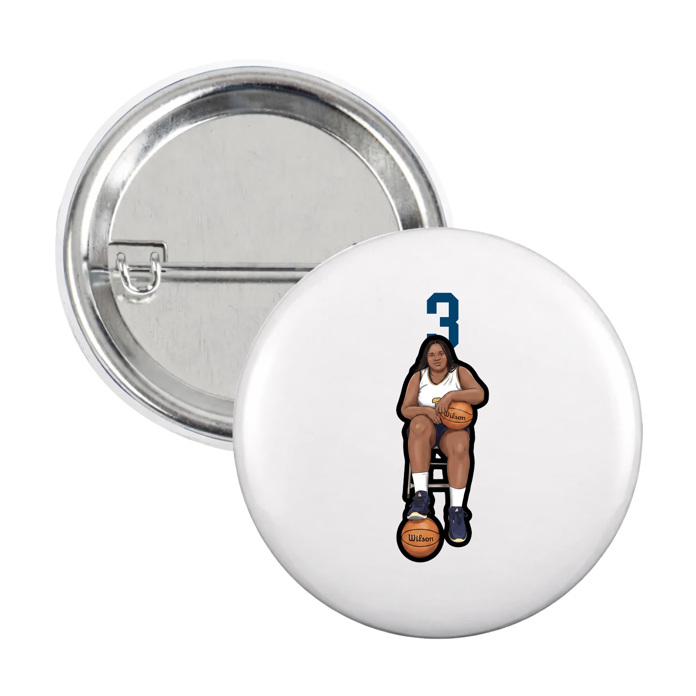 Game Day Button — Number Top in White