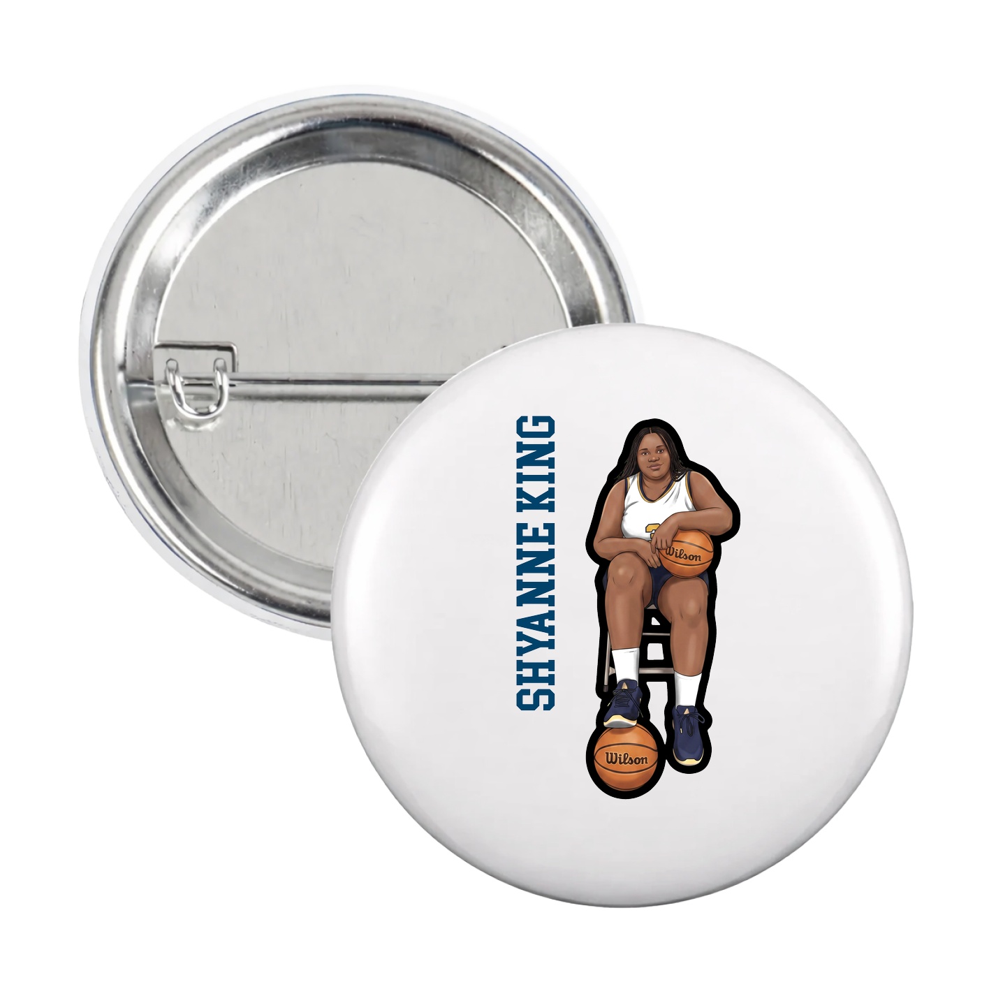 Game Day Button — Name Vertical in White