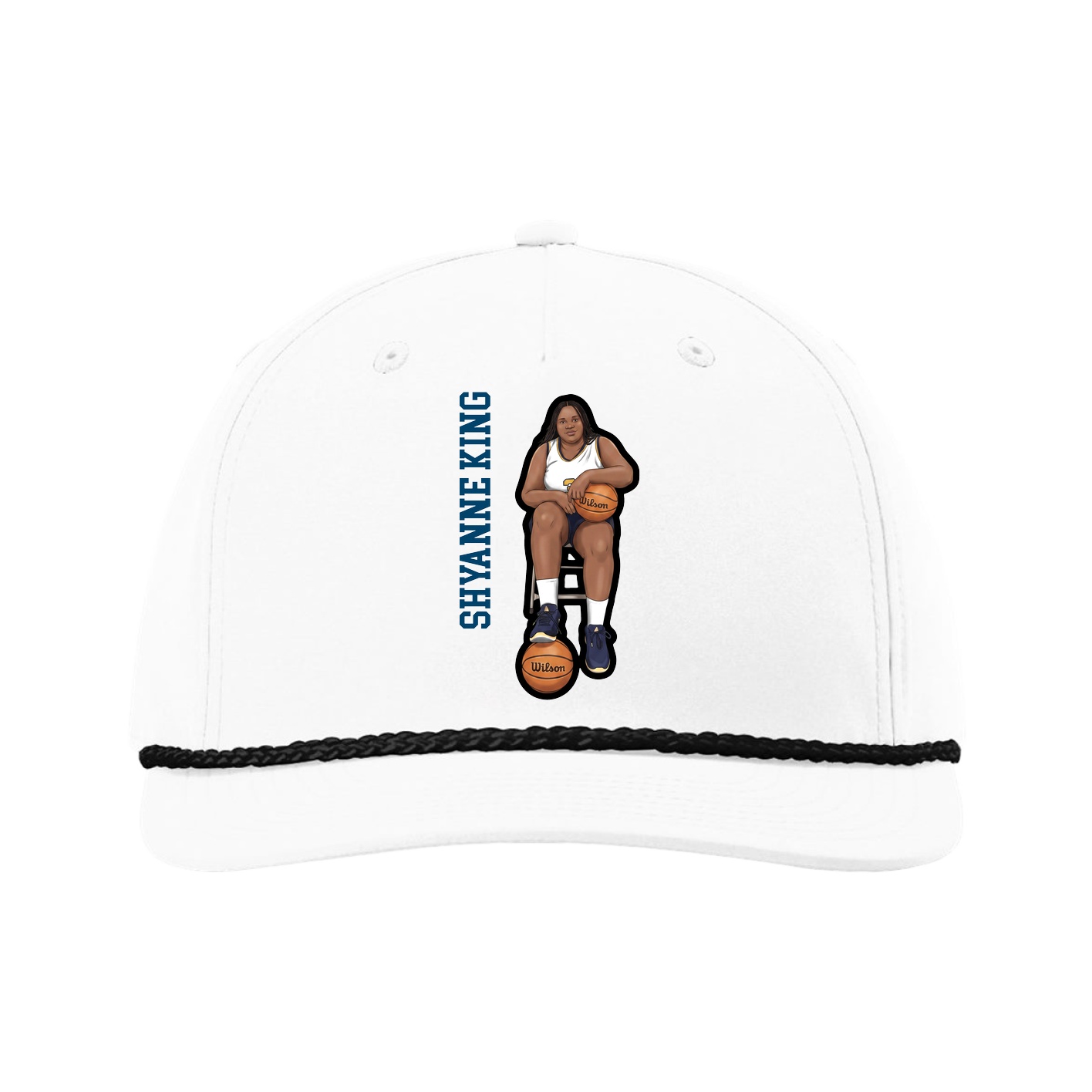 Five-Panel Classic Rope Cap — Name Vertical in White
